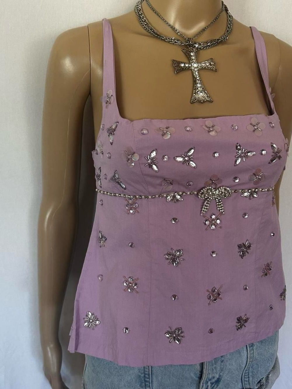 Embellished Lavender Sleeveless Tank Top